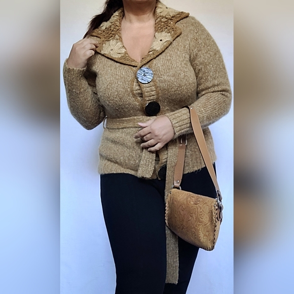 Weiyan Women's Wool/Cotton Cardigan Button/Snap Closure Openwork Medium - Picture 1 of 16